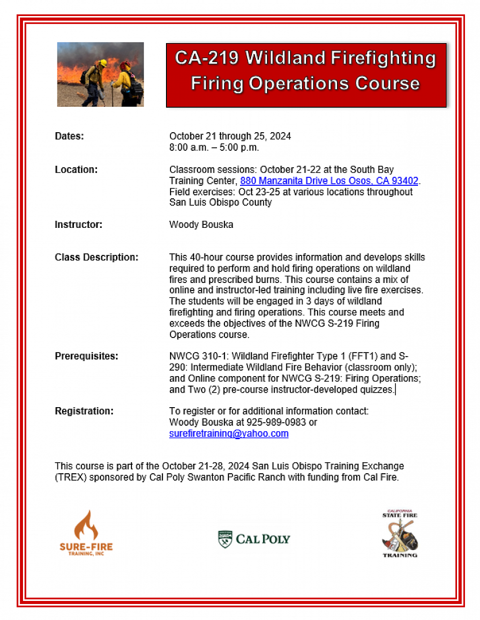 CA-219 Wildland Firefighting Firing Operations Course